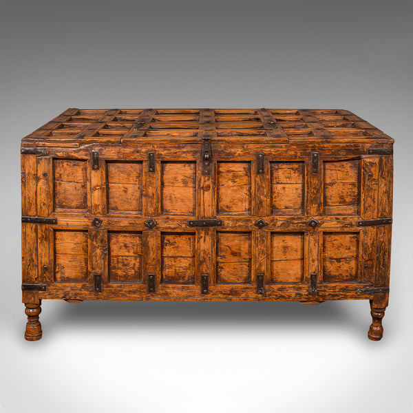 Vintage Storage Chest, Indian Pine Pithara Trunk, Colonial Revival, Coffee Table
