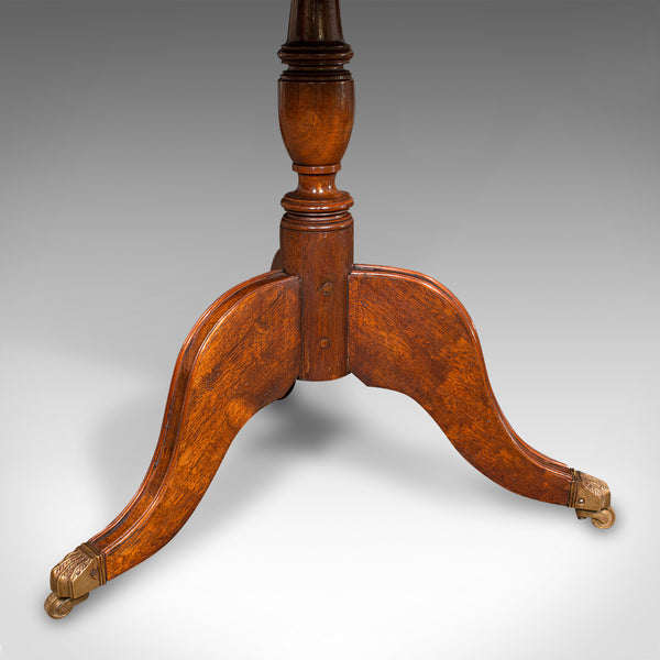 Vintage Rotary Centre Table, English, Walnut, Leather, Games, Regency Revival