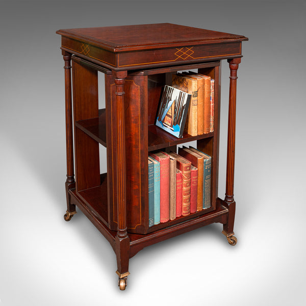 Antique Rotary Bookcase, English, Revolving Library Cabinet, Edwardian, C.1910