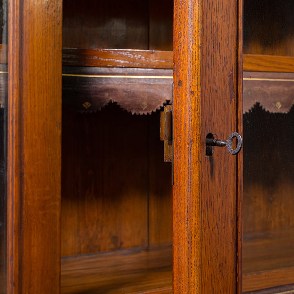 Antique Glazed Bookcase, English, Oak, Display Cabinet, Home Library, Victorian