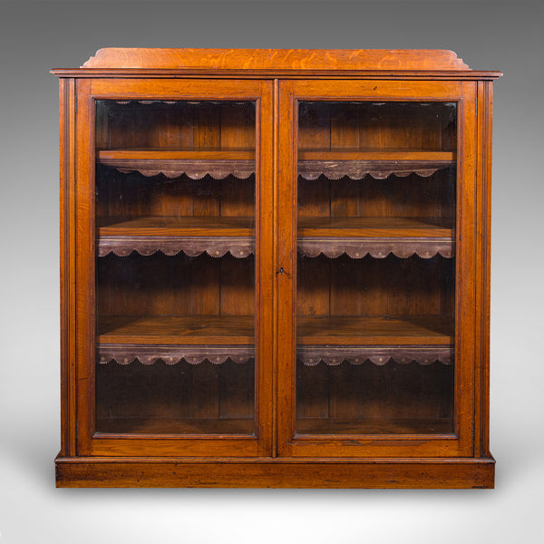 Antique Glazed Bookcase, English, Oak, Display Cabinet, Home Library, Victorian