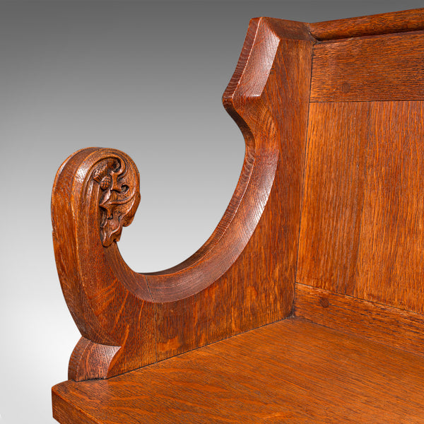 Antique Hall Settle, Scottish Oak Seat & A Half Bench, Gothic Revival, Victorian