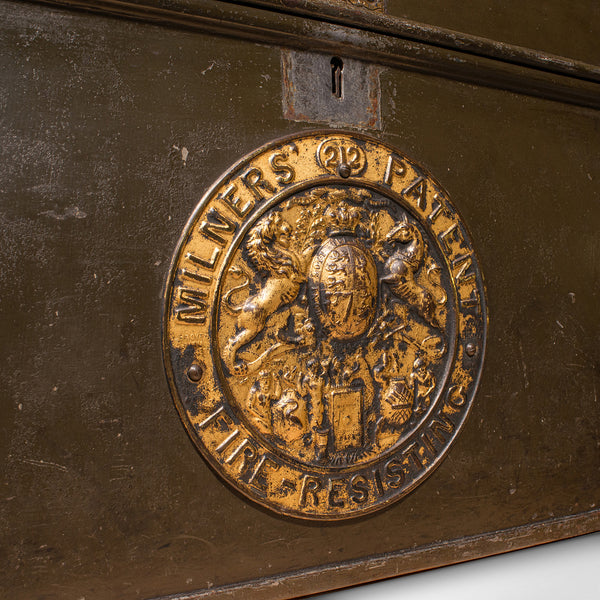 Antique Patent Safe, English Cast Iron Lock Box, Milners of Liverpool, Victorian