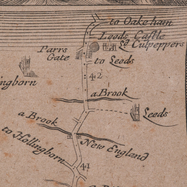Antique Road Map, London to Hythe, Kent, English, Cartography, John Ogilby, 1675