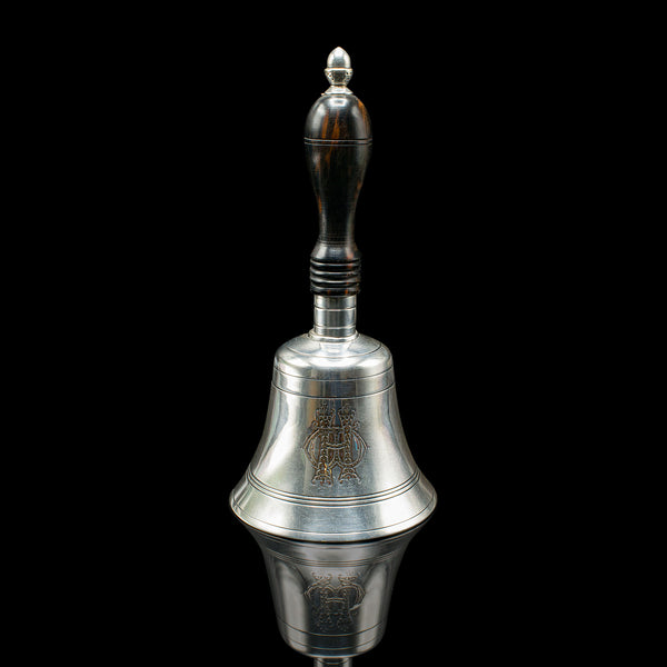 Antique Schoolmaster's Bell, English, Silver Plate, Coromandel Handle, Victorian
