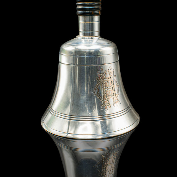 Antique Schoolmaster's Bell, English, Silver Plate, Coromandel Handle, Victorian