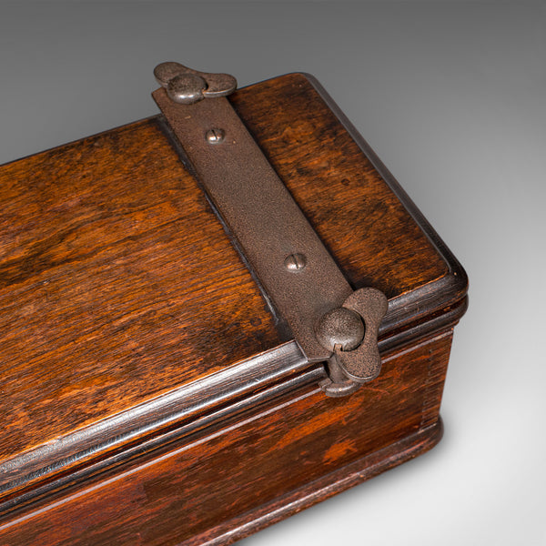 Antique Flower Press Box, English, Elm, Cast Iron, Hobby Case, Edwardian, C.1910