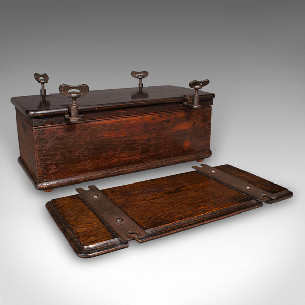 Antique Flower Press Box, English, Elm, Cast Iron, Hobby Case, Edwardian, C.1910