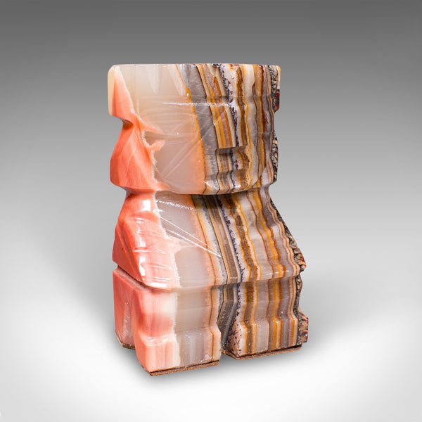 Pair Of Vintage Aztec Figure Bookends, Banded Agate, Book Rest, Art Deco, C.1930