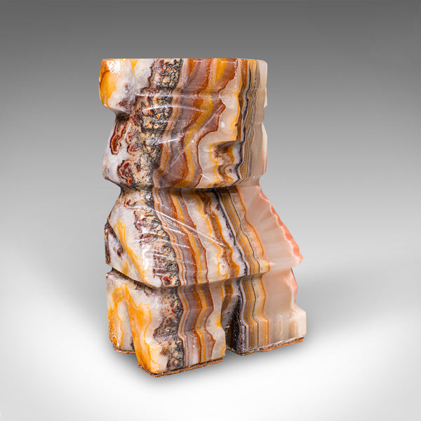 Pair Of Vintage Aztec Figure Bookends, Banded Agate, Book Rest, Art Deco, C.1930