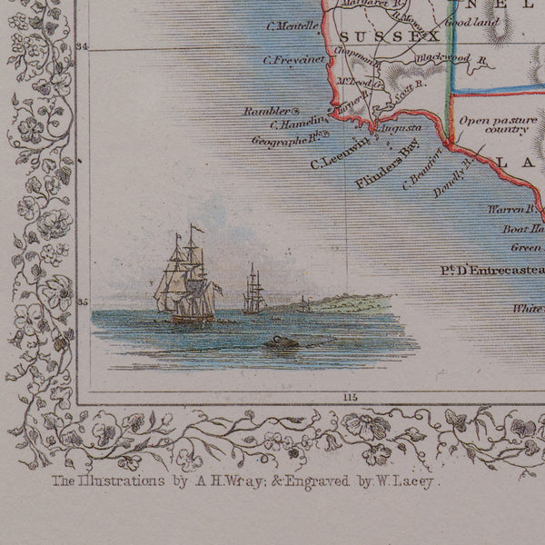 Vintage Western Australia Map, Framed Print, Swan River, John Tallis Cartography