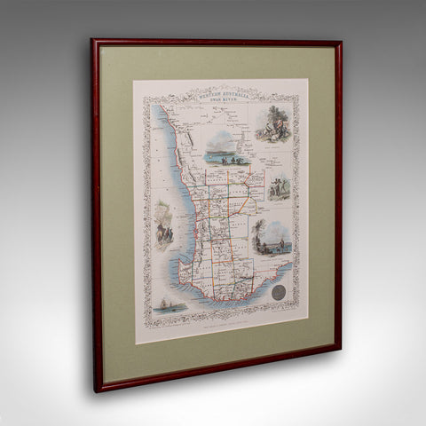 Vintage Western Australia Map, Framed Print, Swan River, John Tallis Cartography