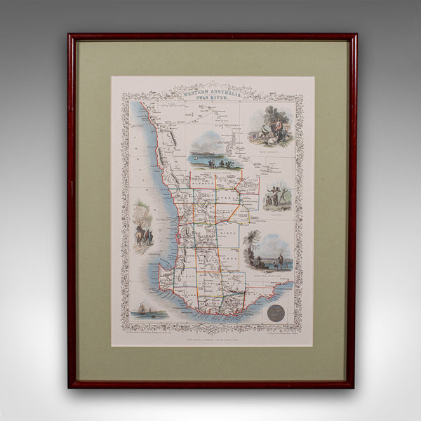 Vintage Western Australia Map, Framed Print, Swan River, John Tallis Cartography