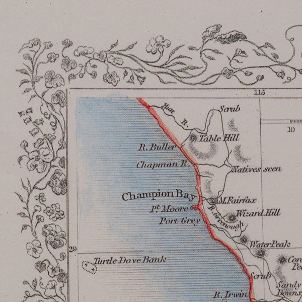 Vintage Western Australia Map, Framed Print, Swan River, John Tallis Cartography