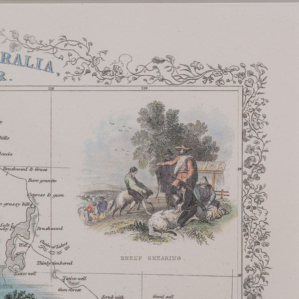 Vintage Western Australia Map, Framed Print, Swan River, John Tallis Cartography