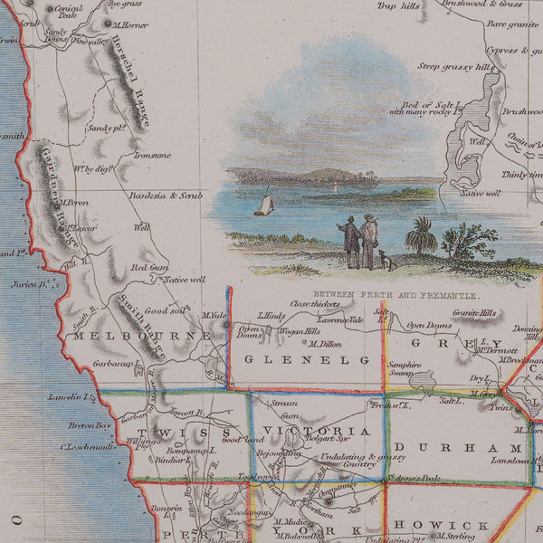 Vintage Western Australia Map, Framed Print, Swan River, John Tallis Cartography
