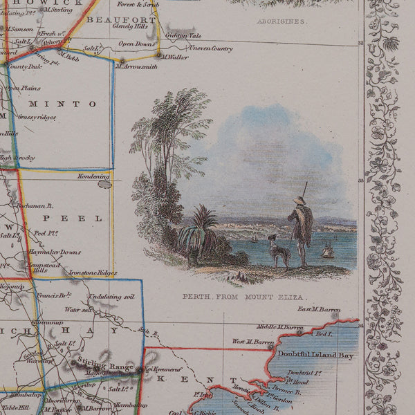 Vintage Western Australia Map, Framed Print, Swan River, John Tallis Cartography