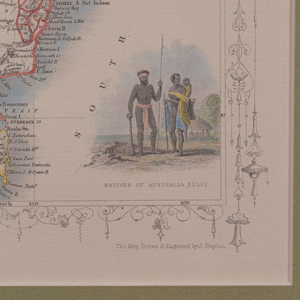 Vintage Australia Map, Framed, Historic 19th Century Cartography Interest, 1988 - London Fine Antiques