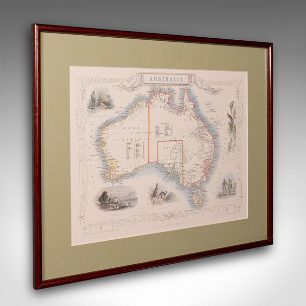Vintage Australia Map, Framed, Historic 19th Century Cartography Interest, 1988 - London Fine Antiques