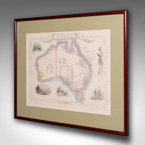Vintage Australia Map, Framed, Historic 19th Century Cartography Interest, 1988 - London Fine Antiques