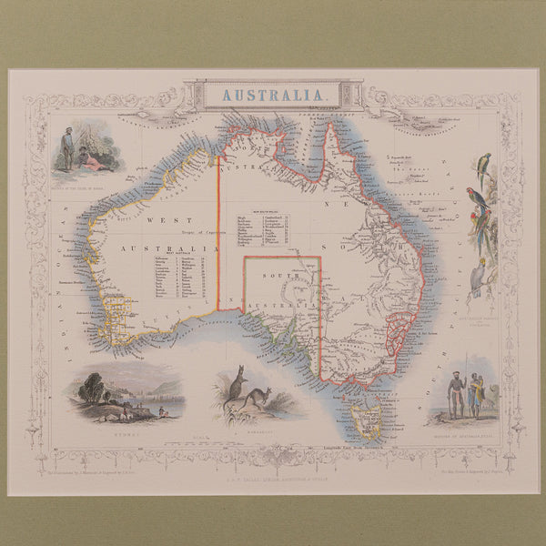 Vintage Australia Map, Framed, Historic 19th Century Cartography Interest, 1988 - London Fine Antiques