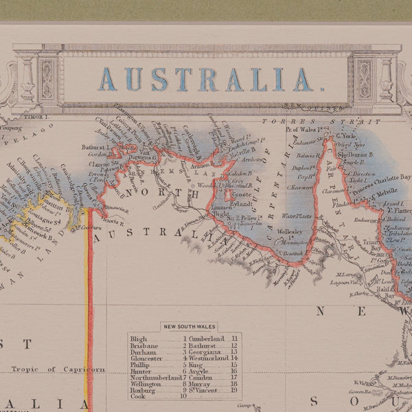 Vintage Australia Map, Framed, Historic 19th Century Cartography Interest, 1988 - London Fine Antiques