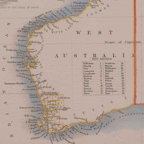 Vintage Australia Map, Framed, Historic 19th Century Cartography Interest, 1988 - London Fine Antiques