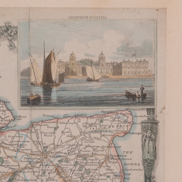 Vintage County Map, Kent, History 19th Century Cartography, After Thomas Moule