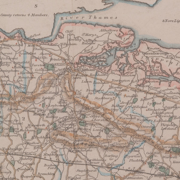 Vintage County Map, Kent, History 19th Century Cartography, After Thomas Moule