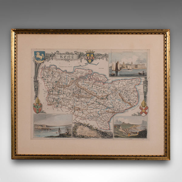 Vintage County Map, Kent, History 19th Century Cartography, After Thomas Moule