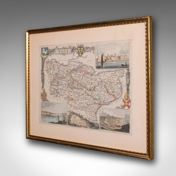 Vintage County Map, Kent, History 19th Century Cartography, After Thomas Moule