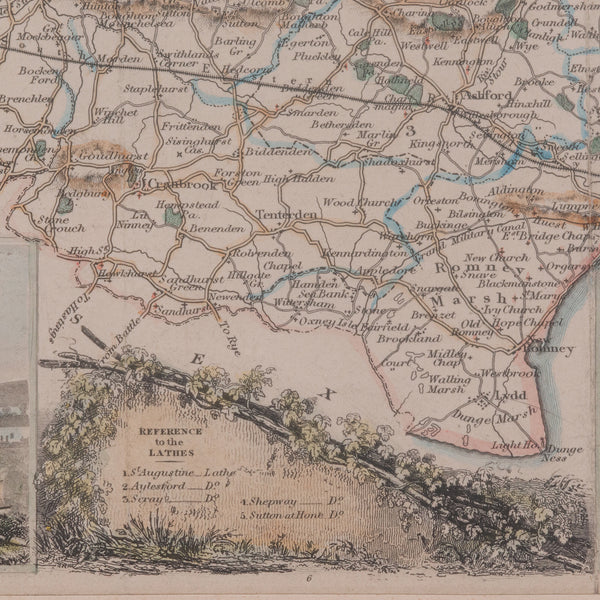 Vintage County Map, Kent, History 19th Century Cartography, After Thomas Moule