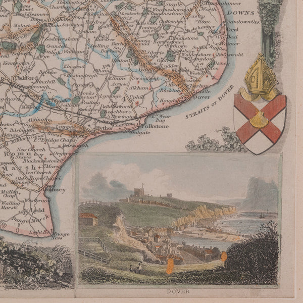 Vintage County Map, Kent, History 19th Century Cartography, After Thomas Moule