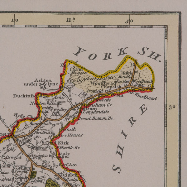 Vintage County Map of Cheshire, English, After John Cary, Cartography Interest
