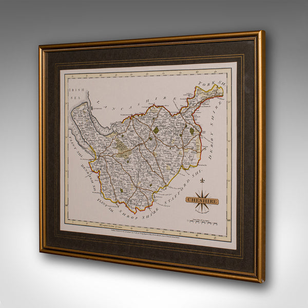 Vintage County Map of Cheshire, English, After John Cary, Cartography Interest
