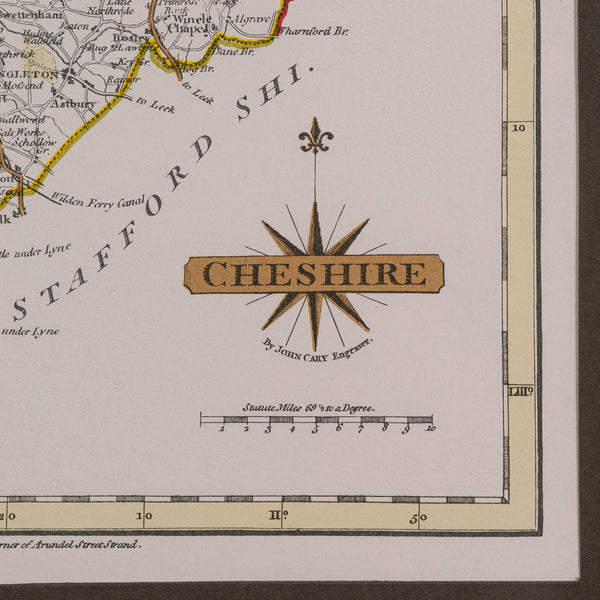 Vintage County Map of Cheshire, English, After John Cary, Cartography Interest