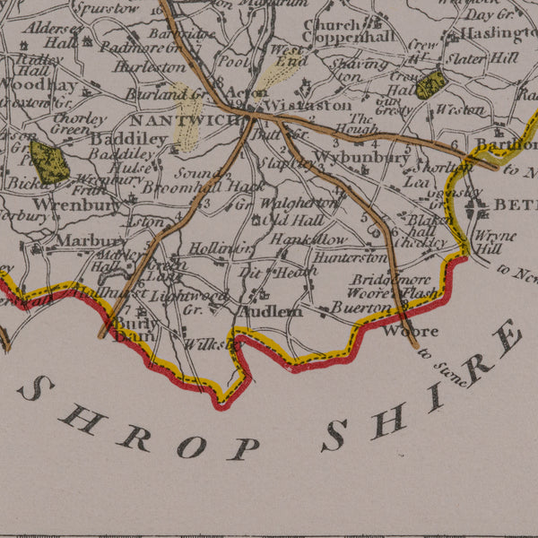 Vintage County Map of Cheshire, English, After John Cary, Cartography Interest