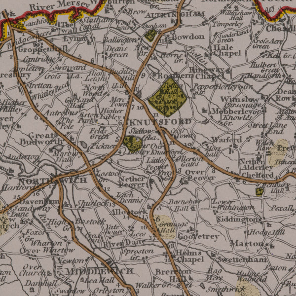 Vintage County Map of Cheshire, English, After John Cary, Cartography Interest
