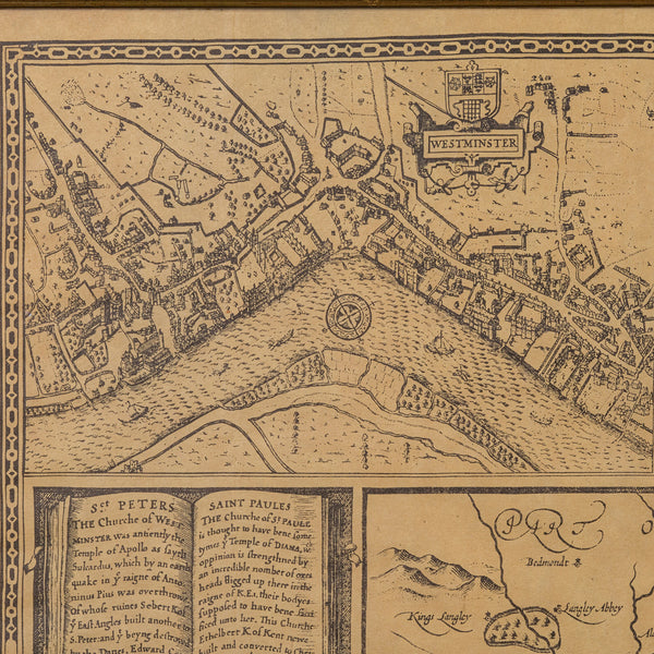 Vintage County Map, Middlesex, English, Framed 16th Century Print, John Norden