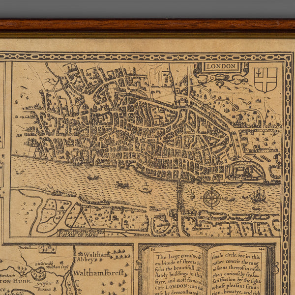 Vintage County Map, Middlesex, English, Framed 16th Century Print, John Norden