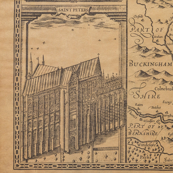 Vintage County Map, Middlesex, English, Framed 16th Century Print, John Norden