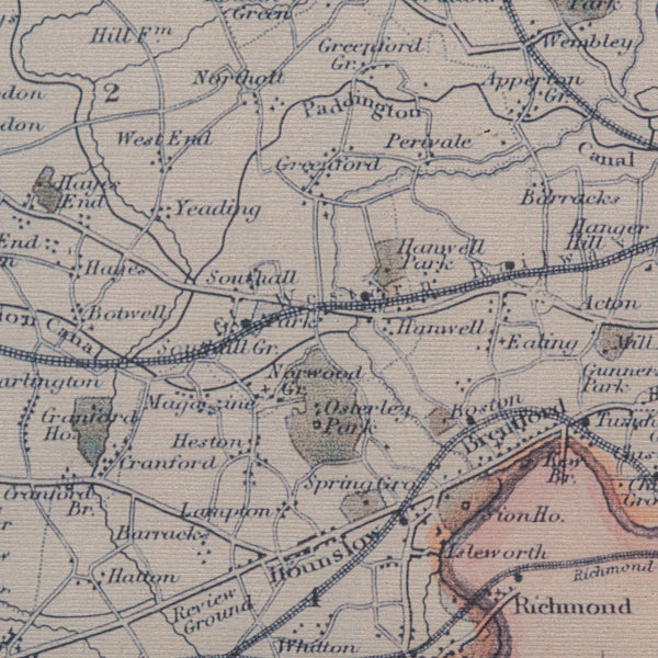 Vintage Middlesex County Map, English, Framed, After Thomas Moule, Cartography