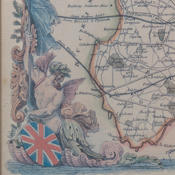 Vintage Middlesex County Map, English, Framed, After Thomas Moule, Cartography
