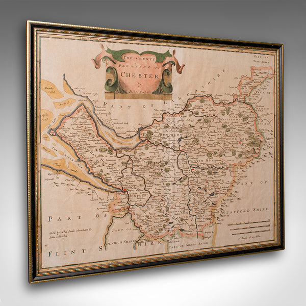 Antique County Map, Cheshire, English, Framed Cartography, Robert Morden, 18th.C