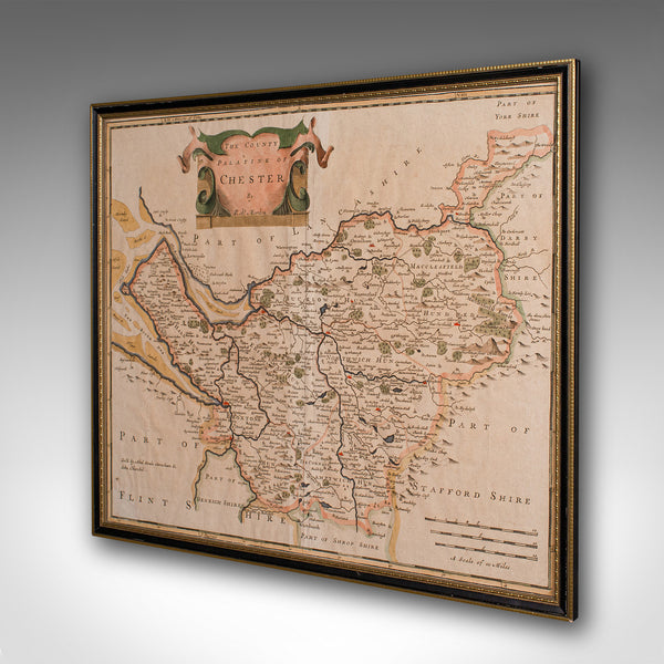 Antique County Map, Cheshire, English, Framed Cartography, Robert Morden, 18th.C