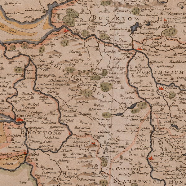 Antique County Map, Cheshire, English, Framed Cartography, Robert Morden, 18th.C