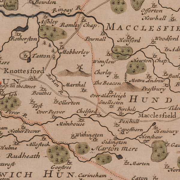 Antique County Map, Cheshire, English, Framed Cartography, Robert Morden, 18th.C