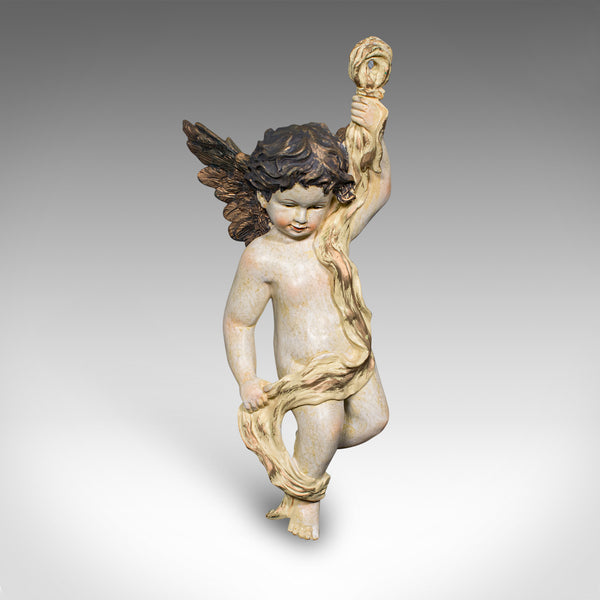 Vintage Flying Cherub, Italian, Plaster, Classical, Romantic, Putto Figure, 1980