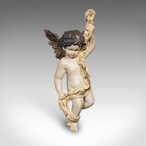 Vintage Flying Cherub, Italian, Plaster, Classical, Romantic, Putto Figure, 1980