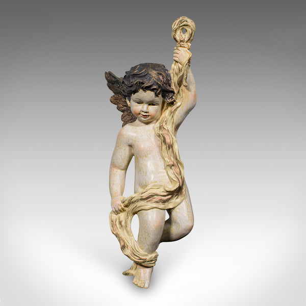 Vintage Flying Cherub, Italian, Plaster, Classical, Romantic, Putto Figure, 1980